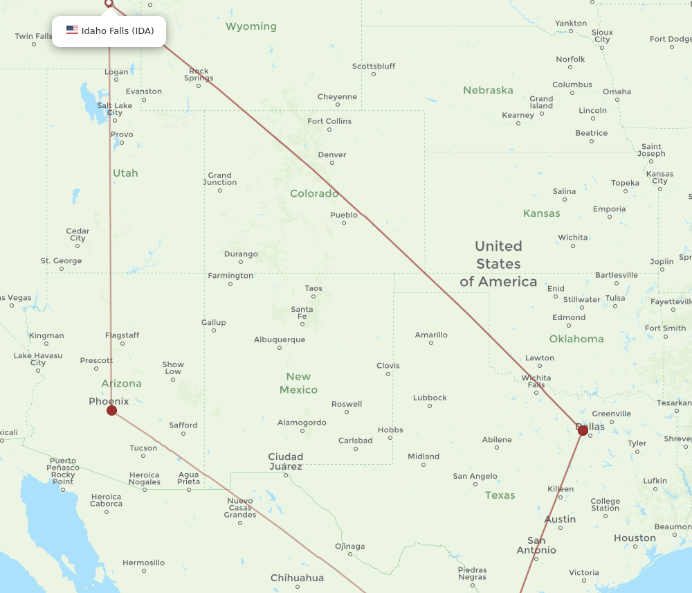 MTY to IDA flights and routes map