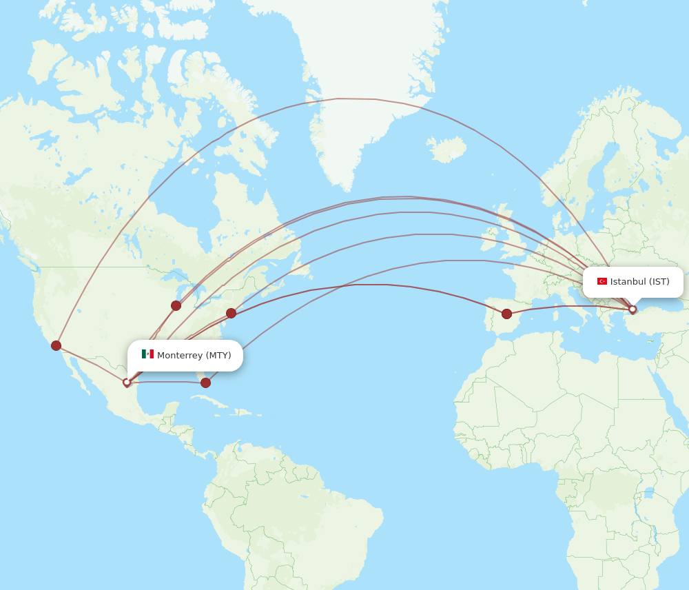 MTY to IST flights and routes map