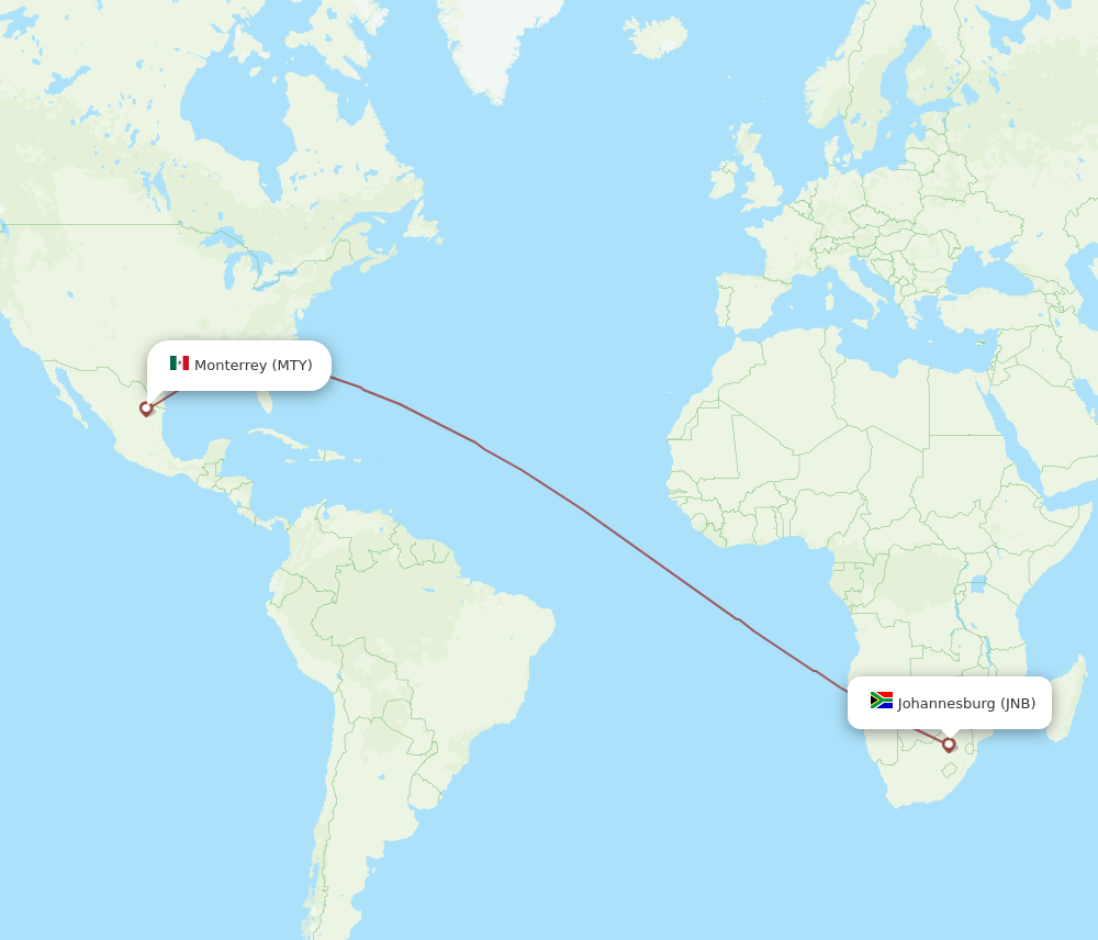 MTY-JNB flight routes