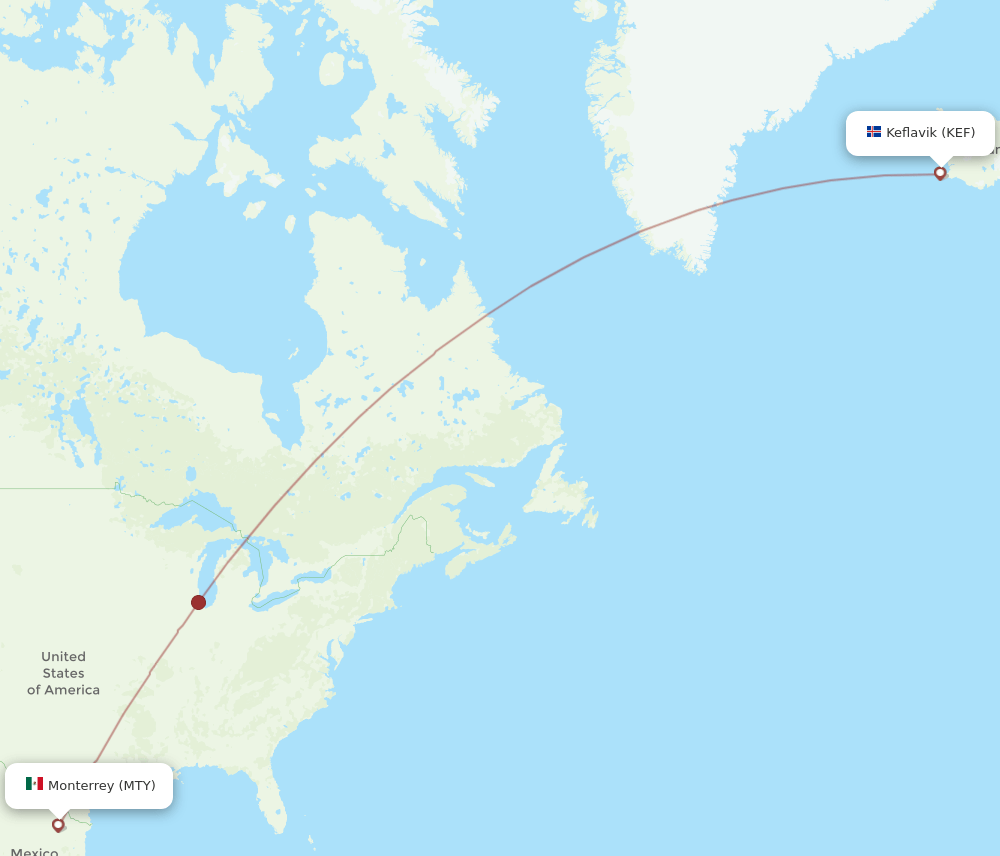 MTY-KEF flight routes