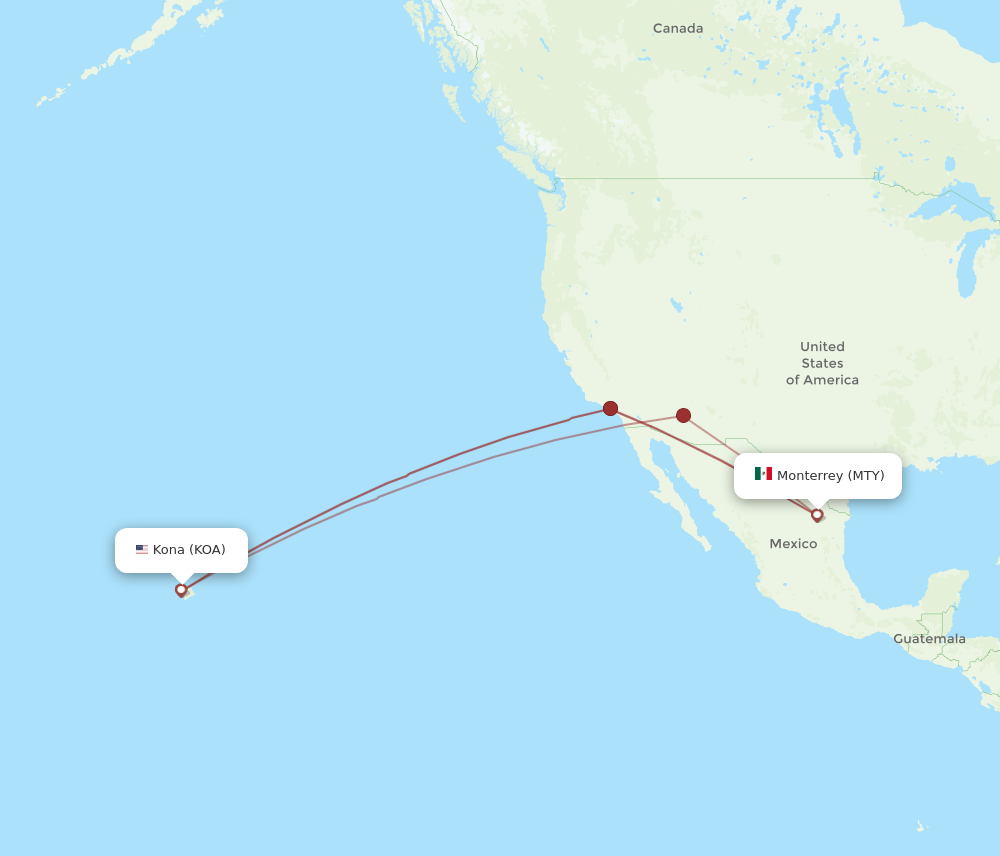 KOA to MTY flights and routes map