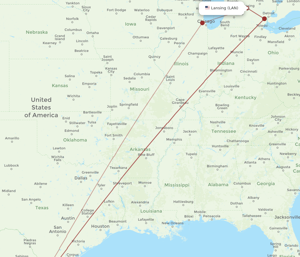 MTY-LAN flight routes