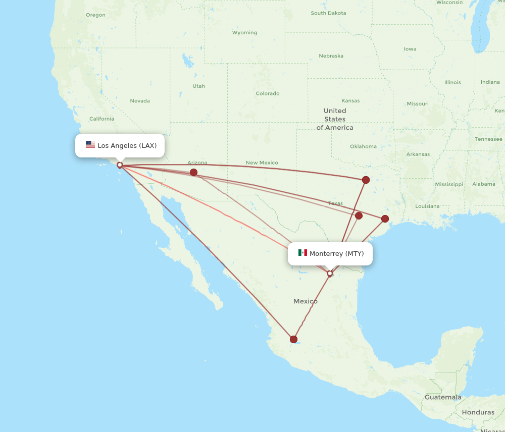 MTY-LAX flight routes