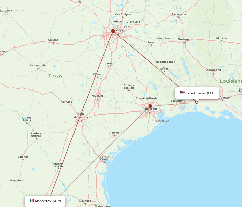 MTY-LCH flight routes