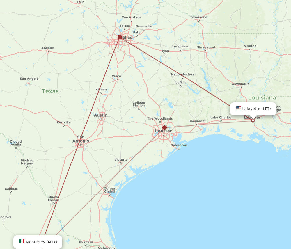 MTY-LFT flight routes
