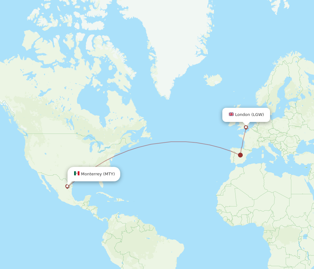 MTY-LGW flight routes
