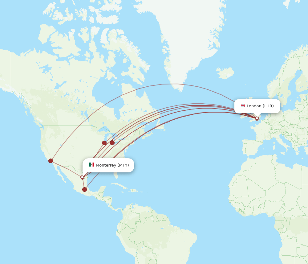 MTY-LHR flight routes