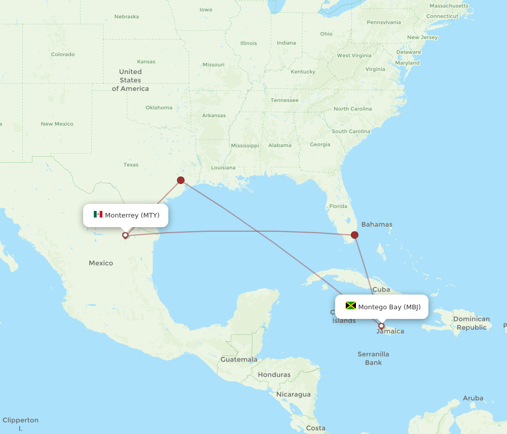 MTY-MBJ flight routes