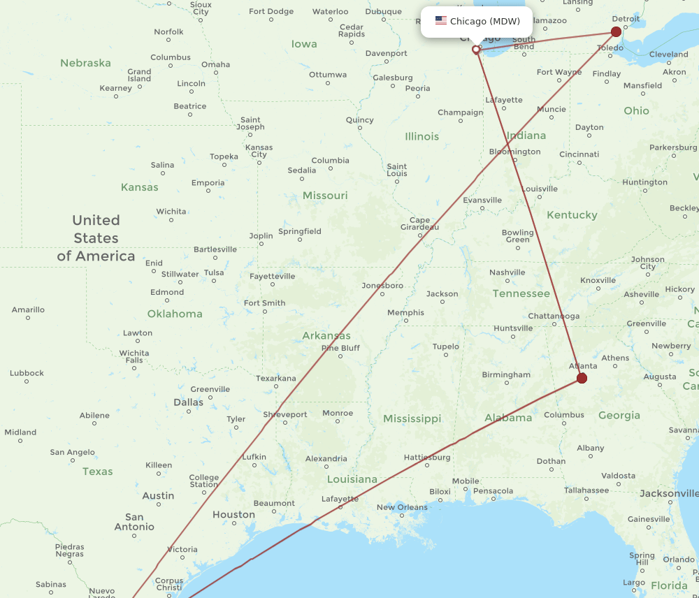 MTY to MDW flights and routes map
