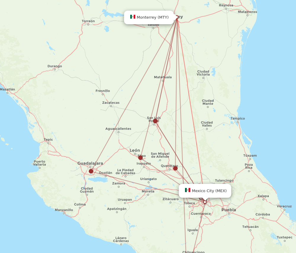 MTY to MEX flights and routes map