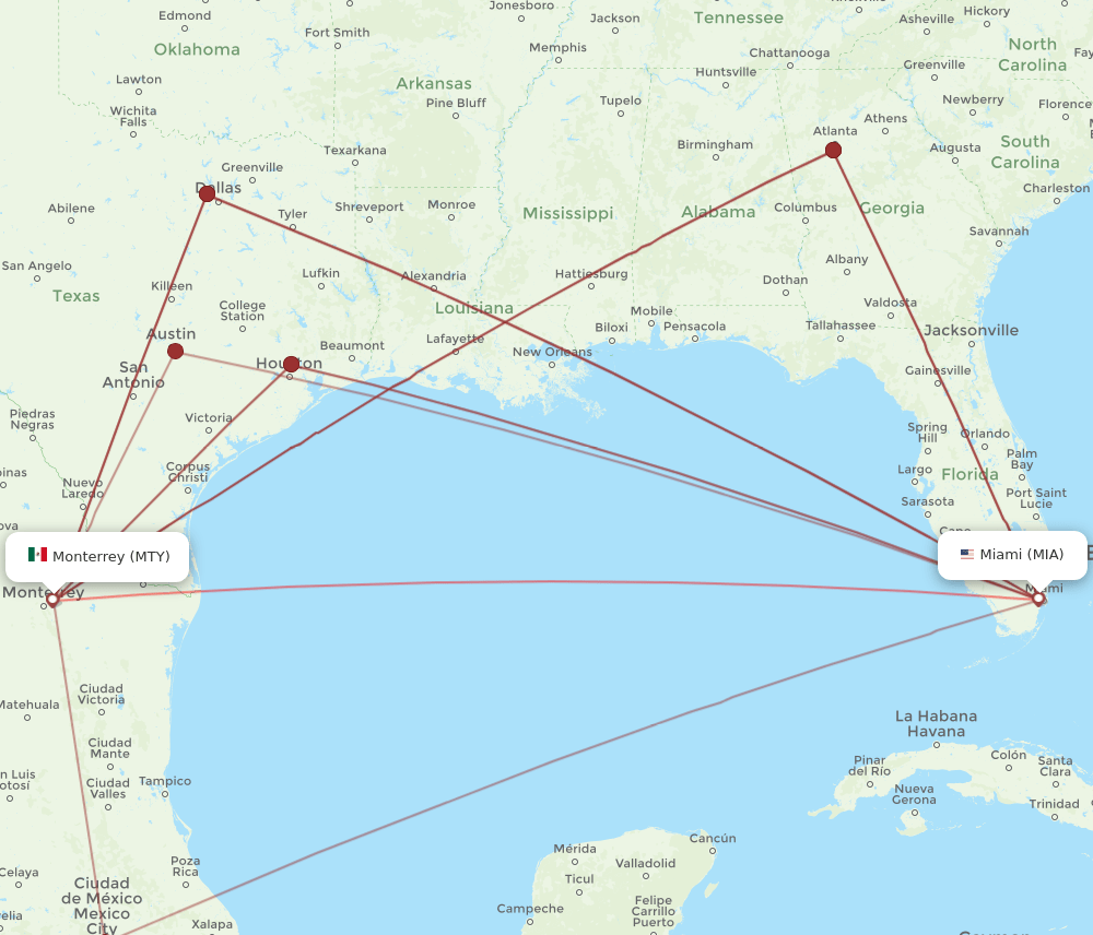 MTY-MIA flight routes