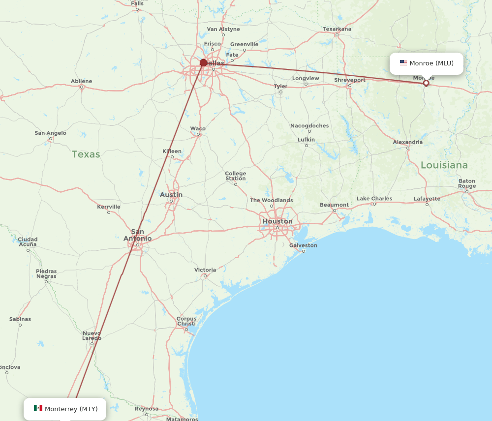 MTY-MLU flight routes