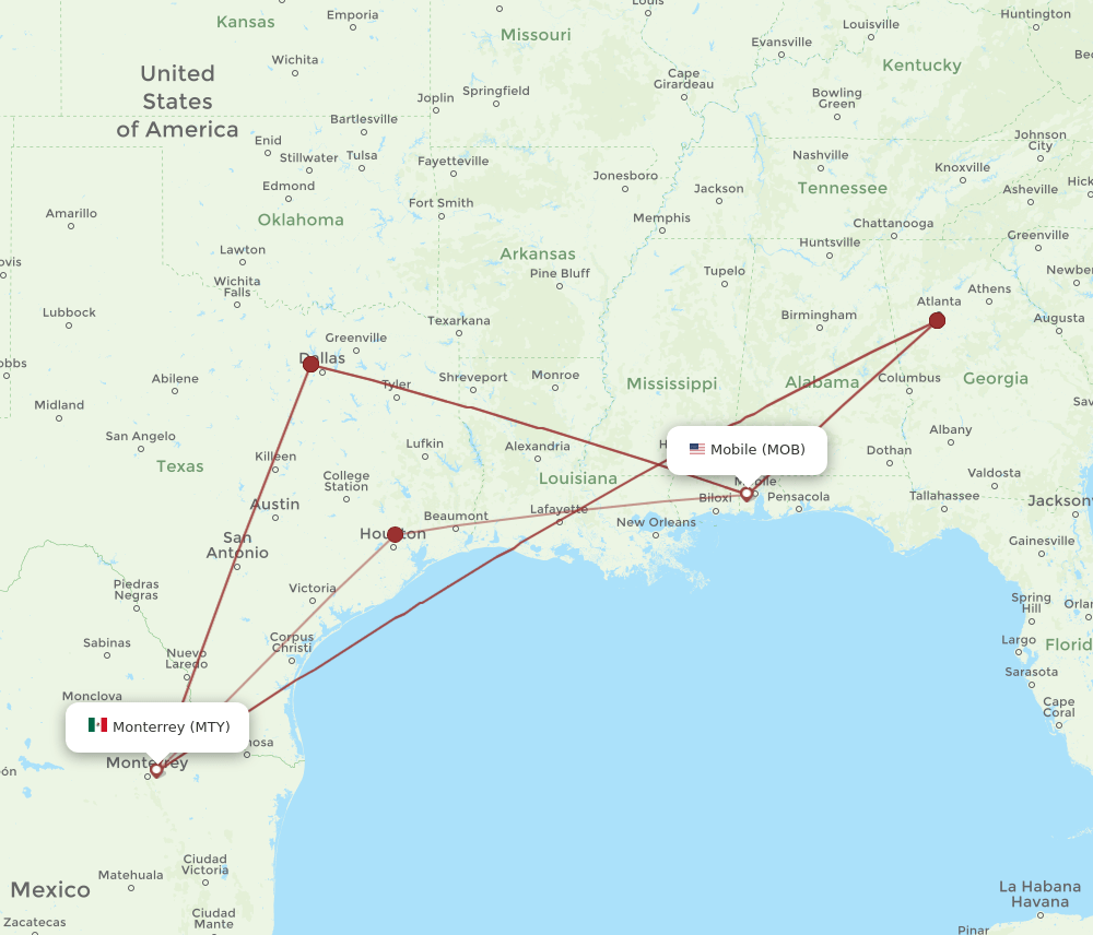 MTY-MOB flight routes