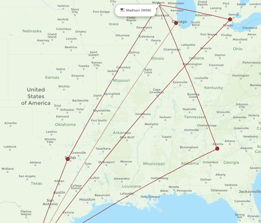 MTY to MSN flights and routes map