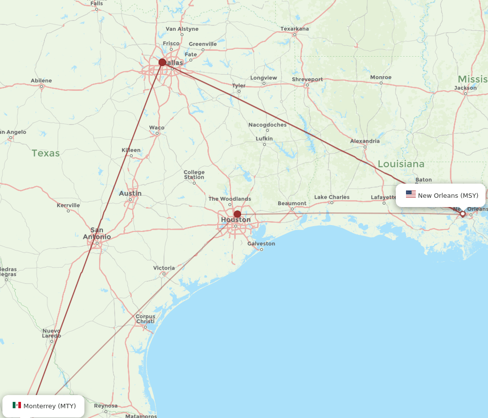 MTY-MSY flight routes