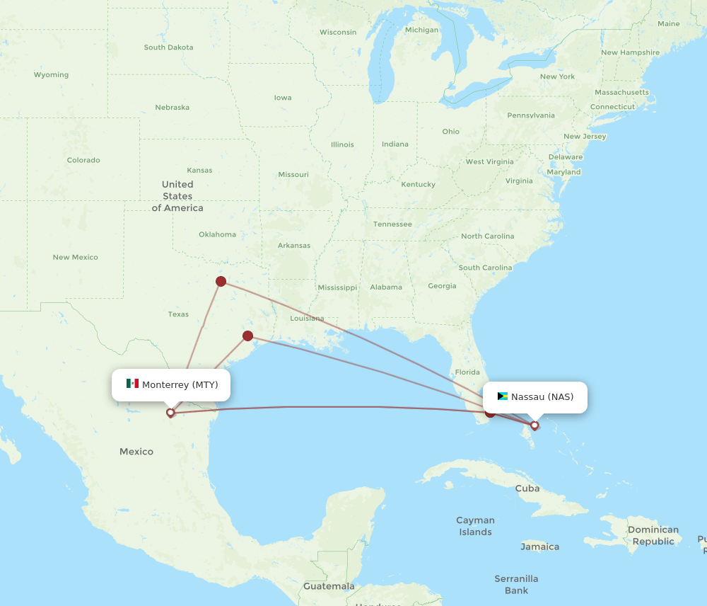 MTY-NAS flight routes