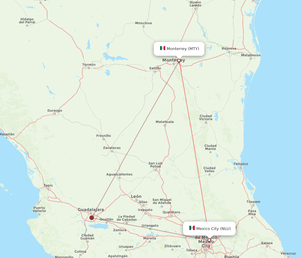 MTY to NLU flights and routes map