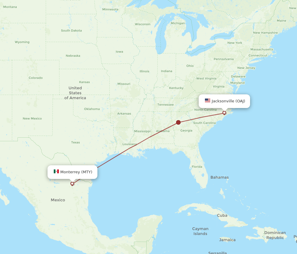 MTY to OAJ flights and routes map