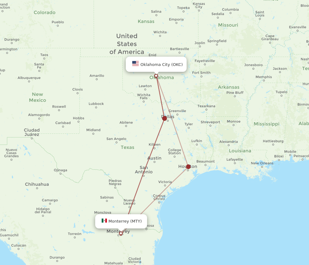 MTY-OKC flight routes