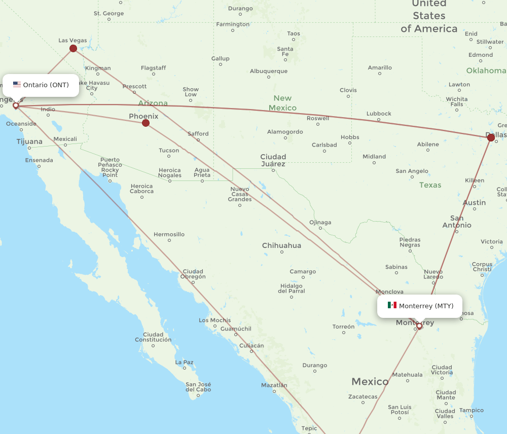 MTY to ONT flights and routes map