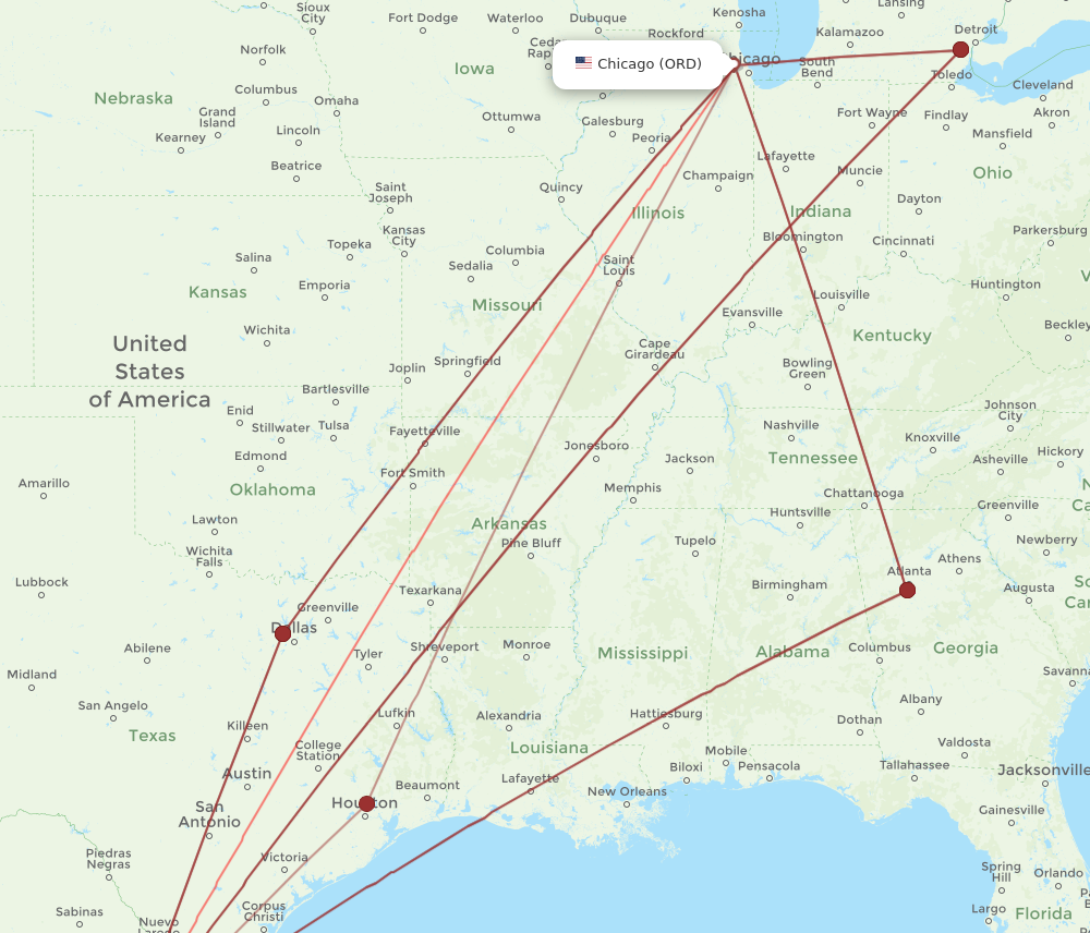 MTY to ORD flights and routes map