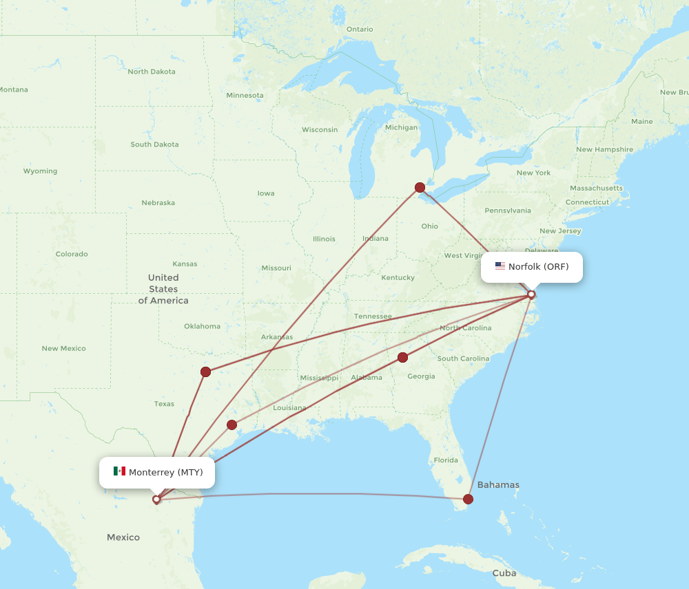 MTY-ORF flight routes
