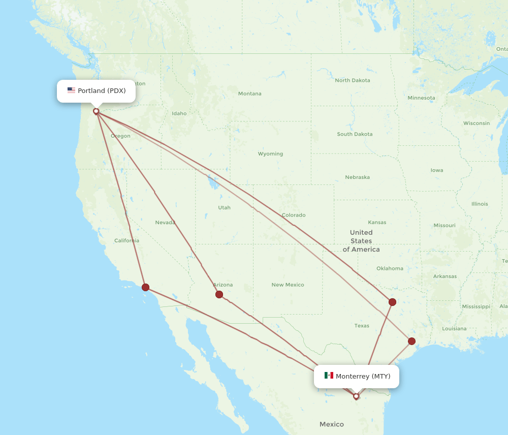 MTY-PDX flight routes