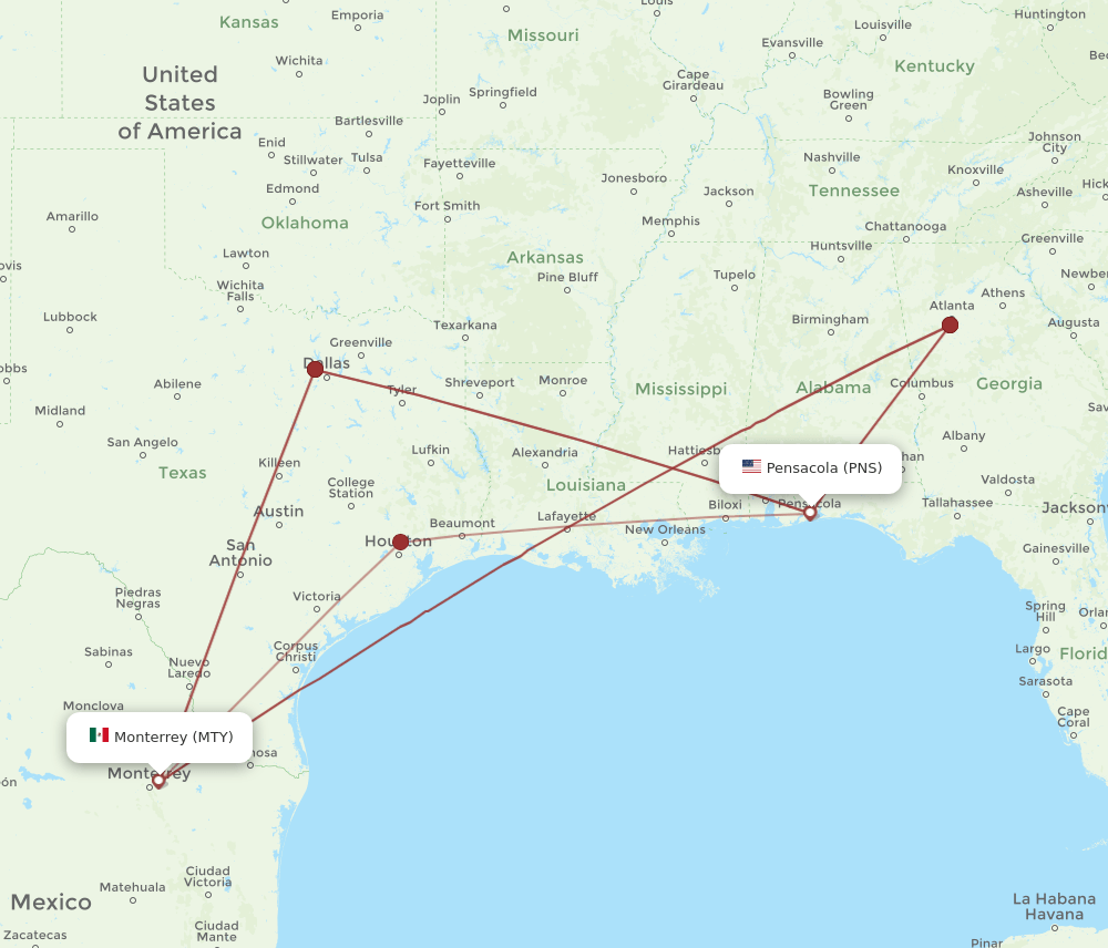 MTY-PNS flight routes