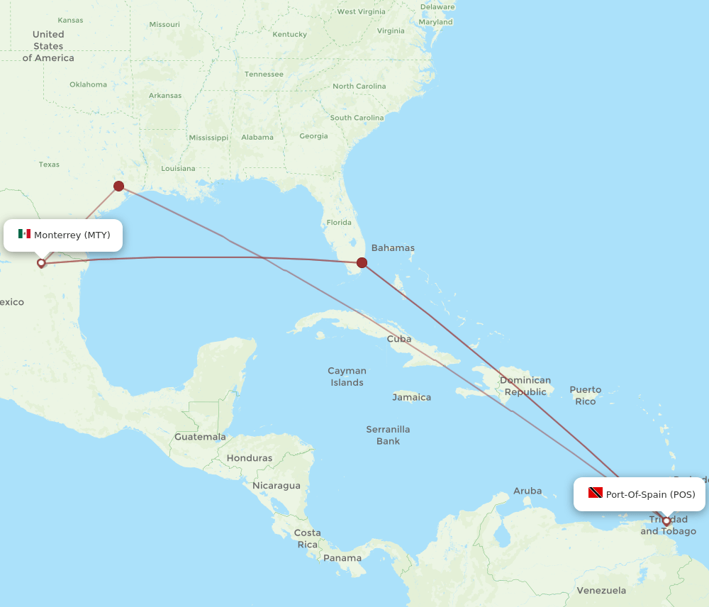 MTY-POS flight routes