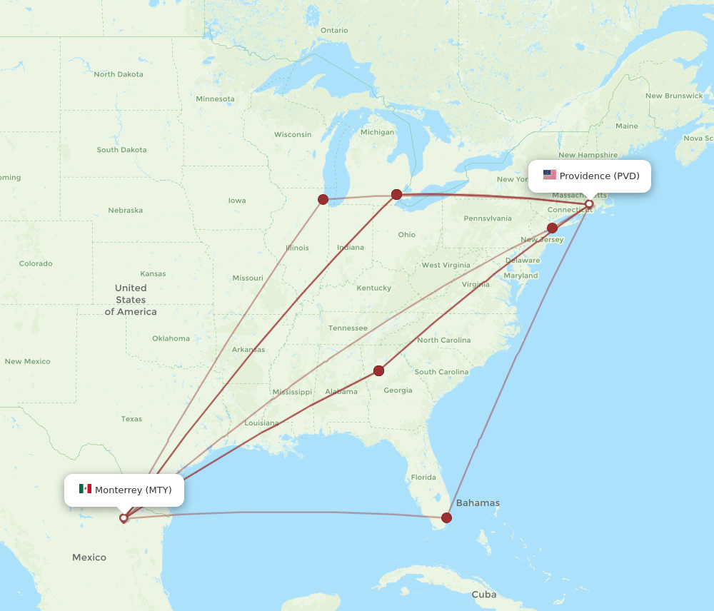 MTY-PVD flight routes