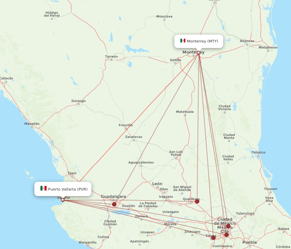 MTY to PVR flights and routes map