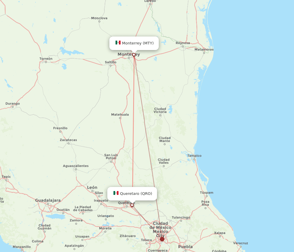 MTY to QRO flights and routes map