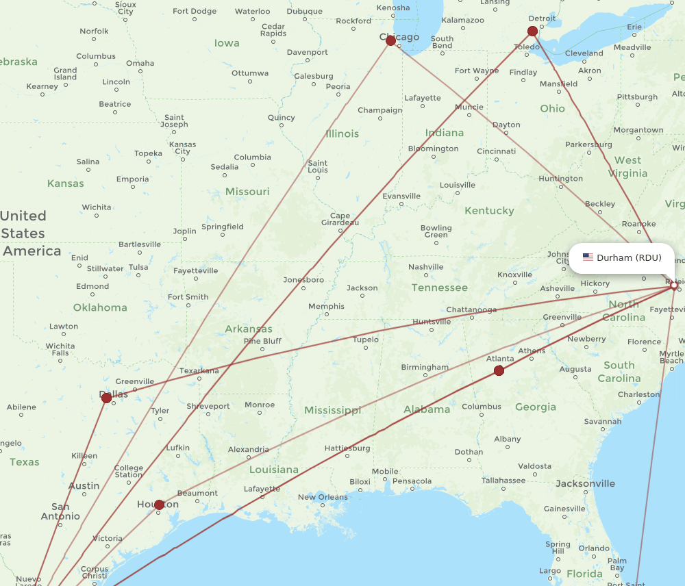 MTY-RDU flight routes