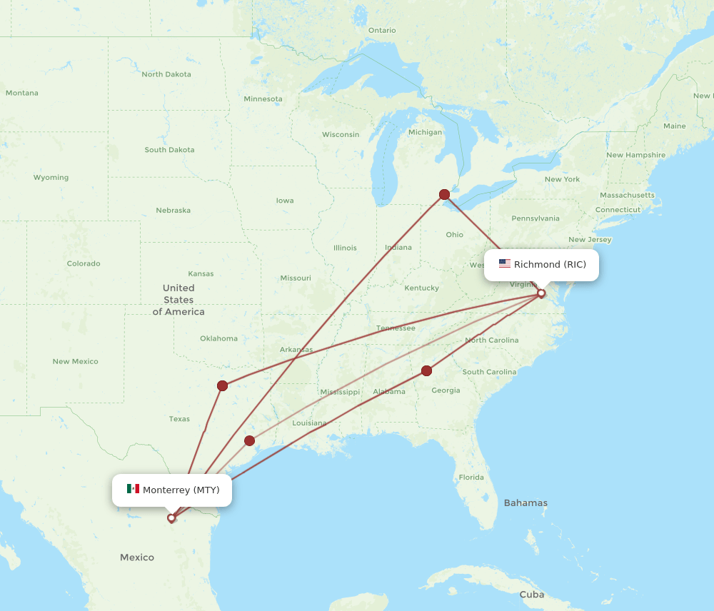 MTY-RIC flight routes