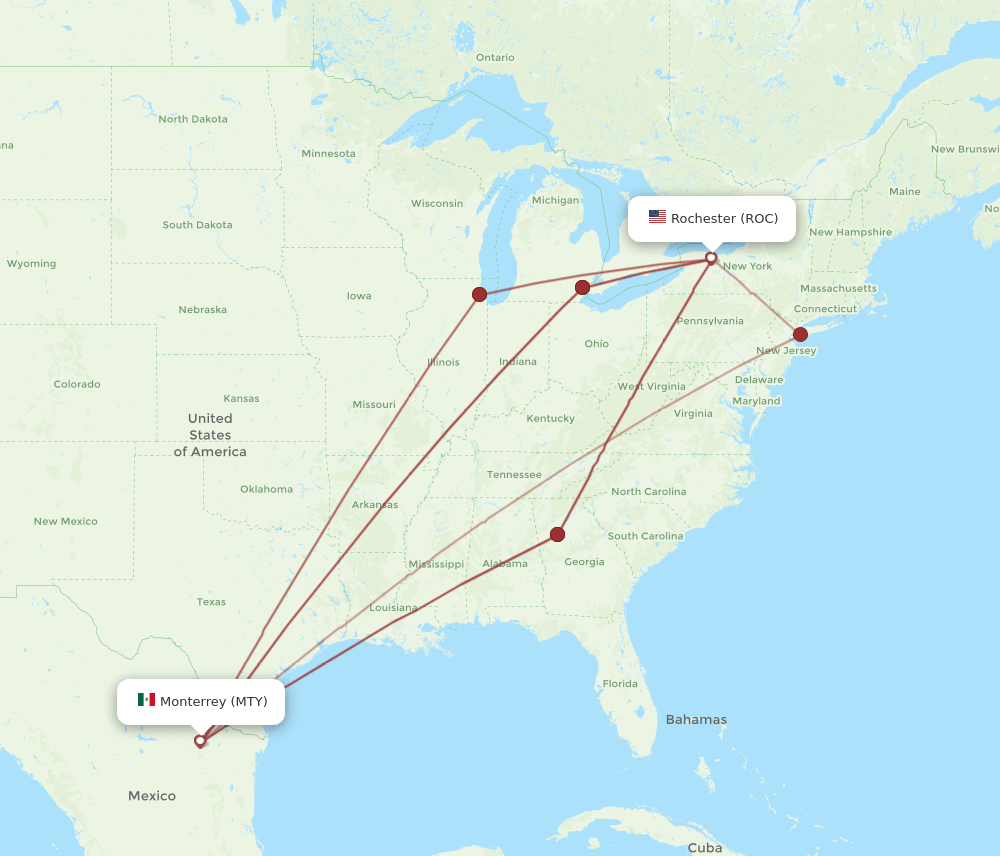 MTY-ROC flight routes