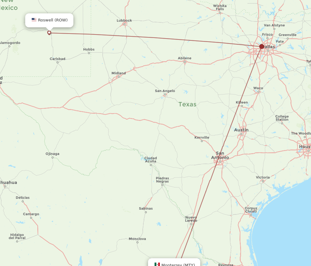 MTY-ROW flight routes