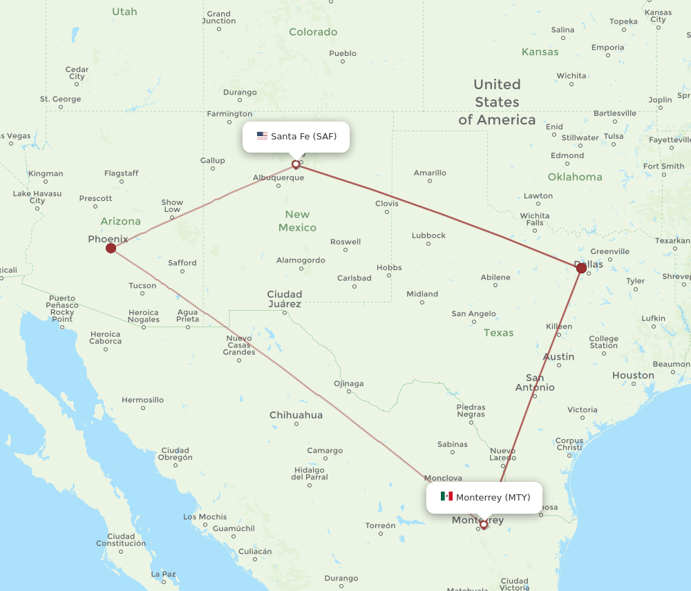 MTY-SAF flight routes