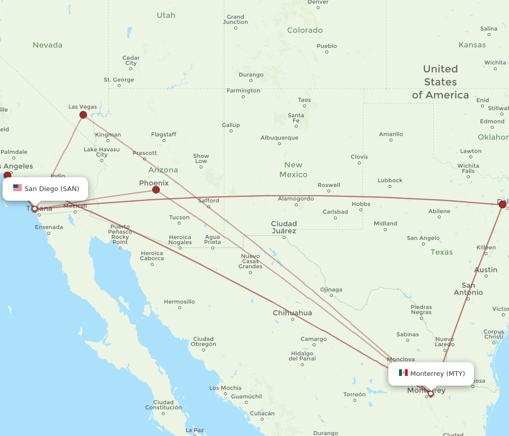 MTY-SAN flight routes