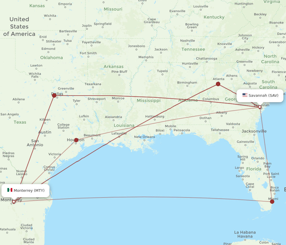 MTY-SAV flight routes