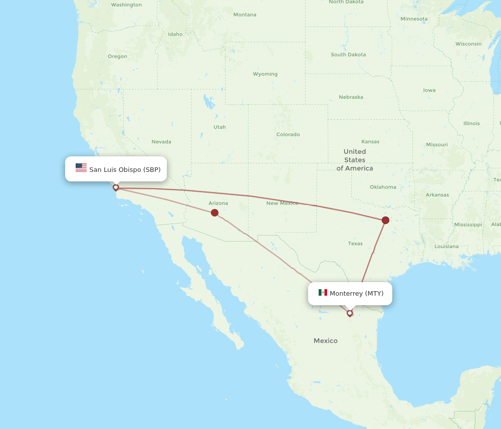 MTY to SBP flights and routes map