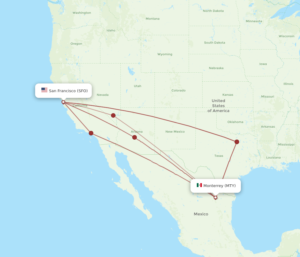 MTY to SFO flights and routes map
