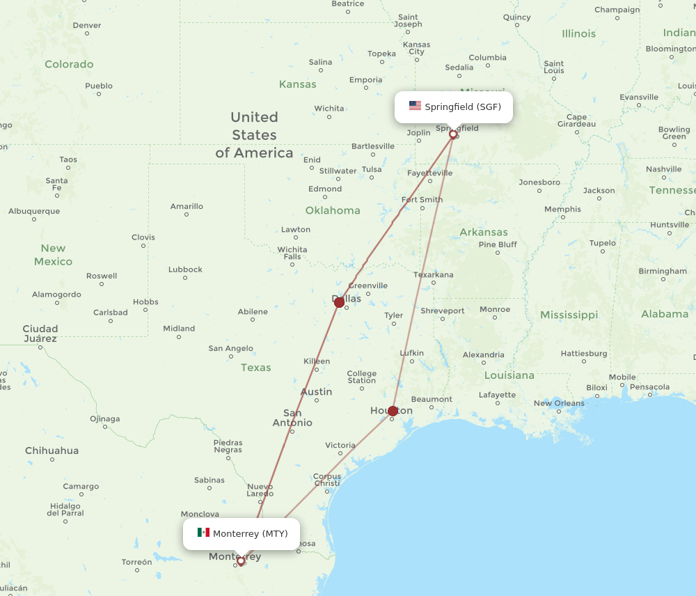 MTY to SGF flights and routes map