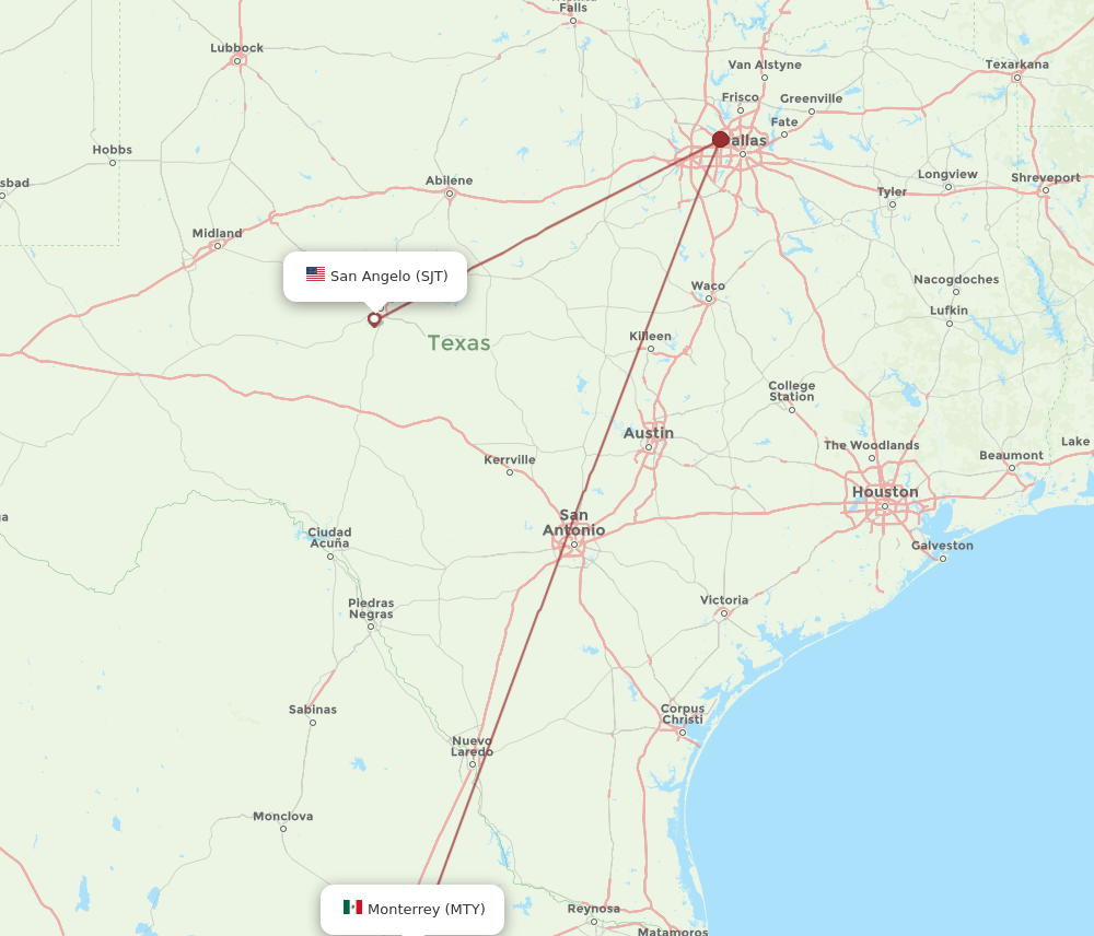 MTY to SJT flights and routes map