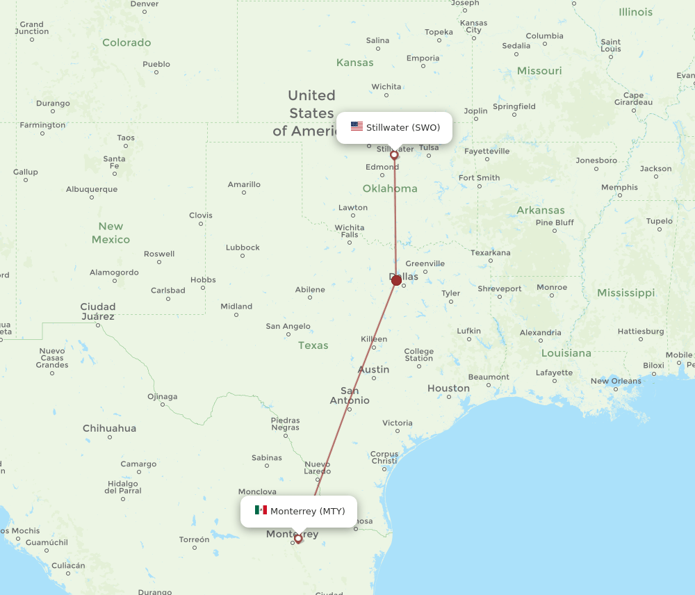 MTY-SWO flight routes