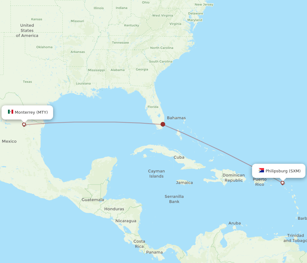 MTY to SXM flights and routes map