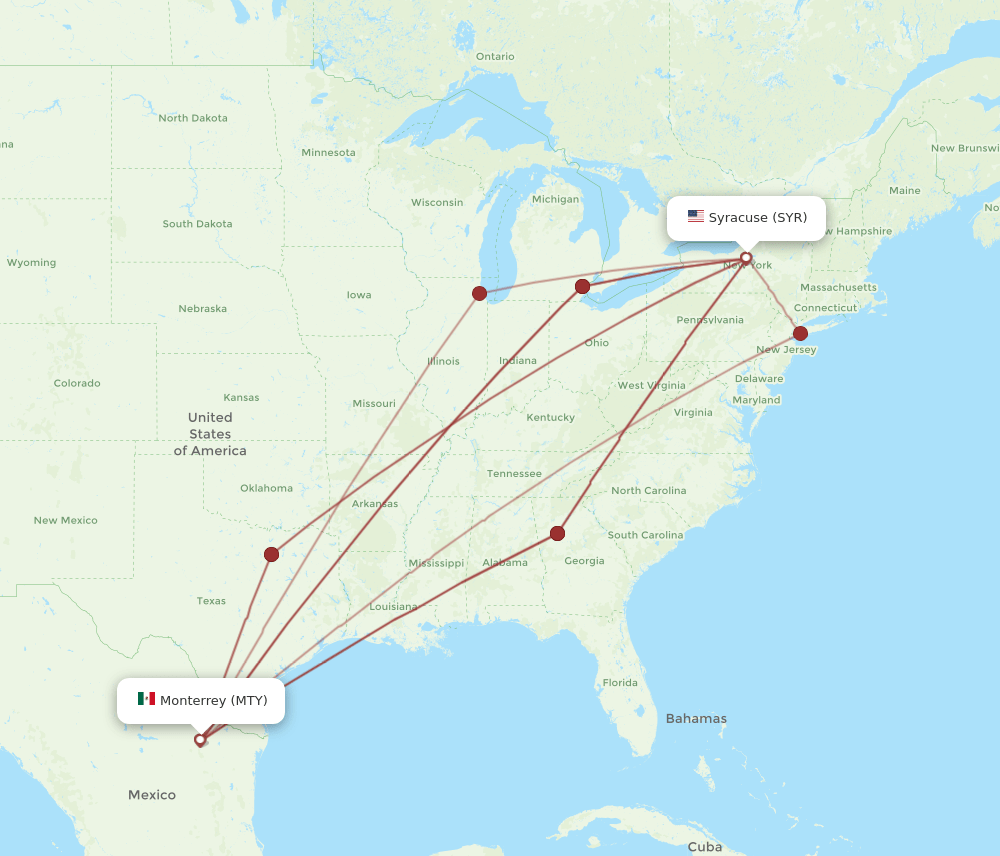 MTY-SYR flight routes