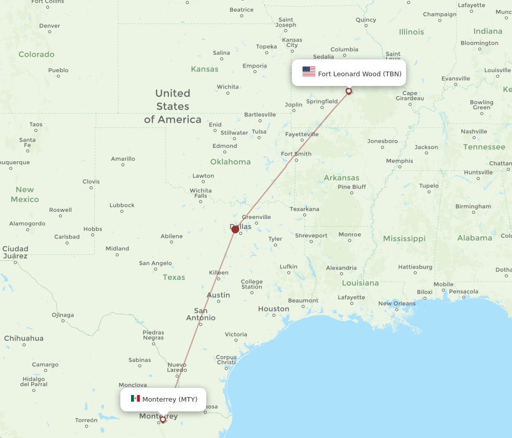 MTY-TBN flight routes