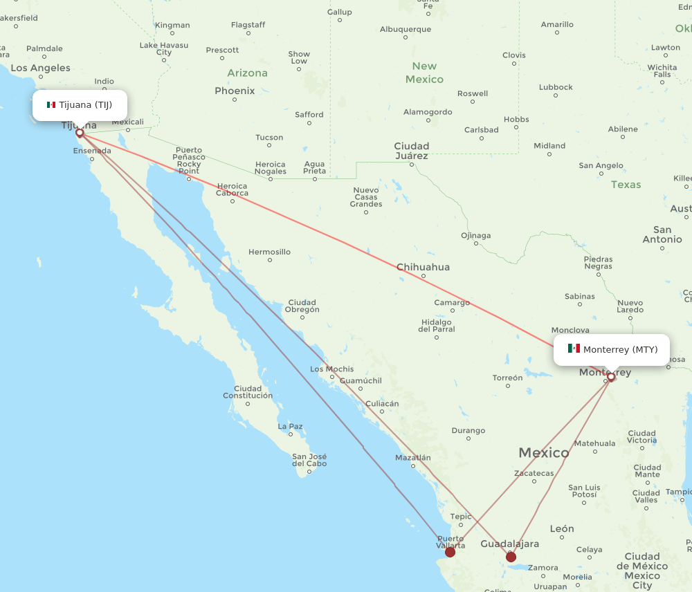 MTY-TIJ flight routes