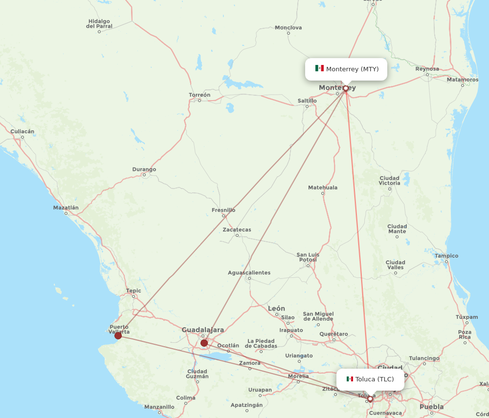 MTY to TLC flights and routes map