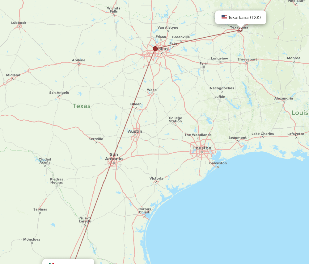 MTY-TXK flight routes